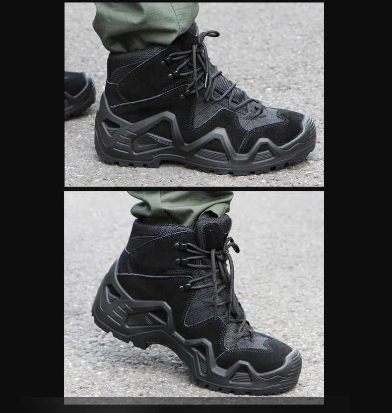 Lynjacye Mid-Cut Green Combat Boots Men Women Size 39-46 Outdoor CS Training Hiking Shoes Desert Ankle Climbing Bota Masculina