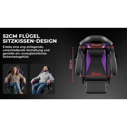 Gaming Chair Ergonomic Gaming Chair with Lumbar Pillow and Headrest, Gamer Chair Height Adjustable, PC Chair for Adults Girls Boys, Black Purple