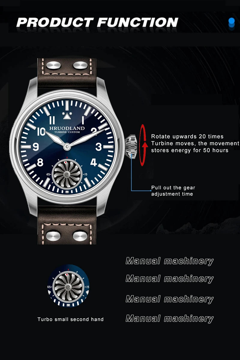 Hruodland Pilot St3620 Retro Men's Manual Mechanical Watch Luxury Sapphire Bgw-9 Night Light Turbine Waterproof 5Bar Reloj Hombr