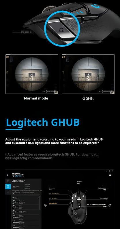 Logitech G502 HERO kabelgebundene Gaming-Maus für E-Sports, mechanische Maus mit RGB-Beleuchtung, Gewichtsanpassung und programmierbaren Battle-Royale-Makros