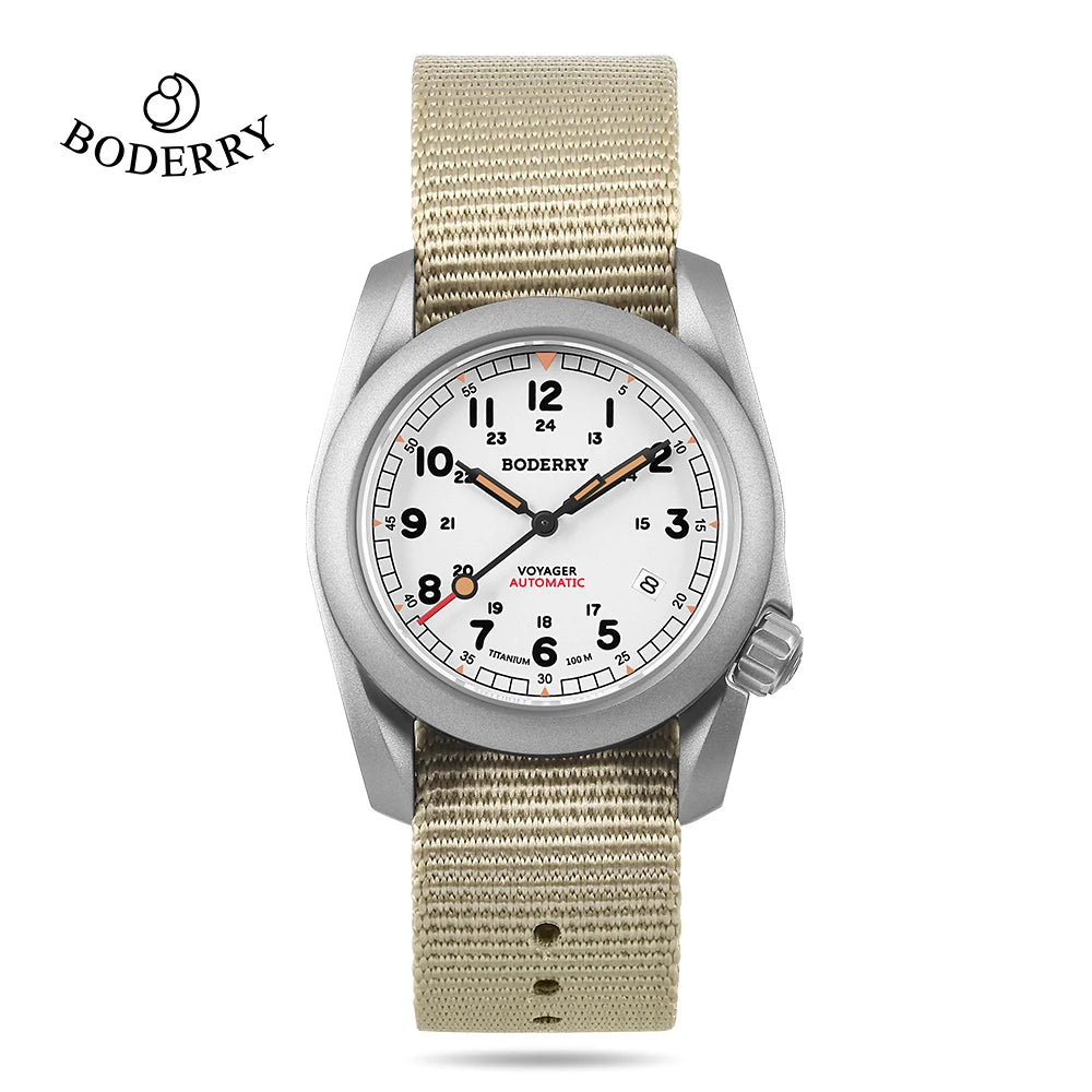 Boderry VOYAGER Field Watches Bronze Case Automatic For Seiko NH35 Watch 100M Waterproof Clock Military Vintage Wristwatch Mens