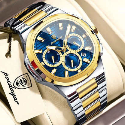 POEDAGAR Top Luxury Man Watch Waterproof Stainless Steel Luminous Men Clock Date Chronograph Quartz Business Men's Watches Reloj