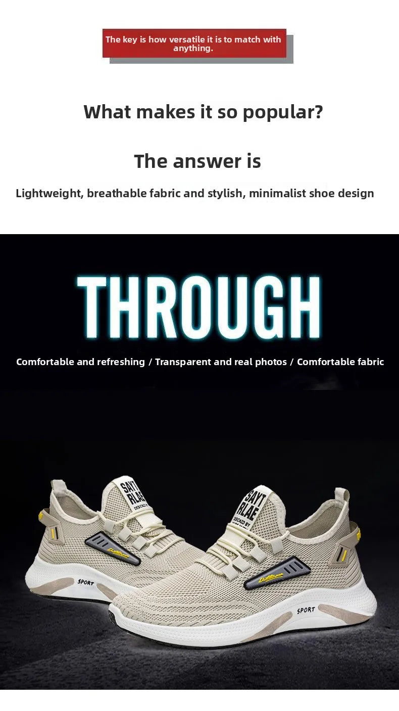 Hot Sale of the Season New Men's Running Shoes Breathable Lightweight Knitted Lace-Up Sports Sneakers Fashionable Korean Style