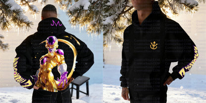 Dragon Ball Z Frieza Black Hoodie-Set Golden Form Rückenprint Purple Energy Effect Baumwoll-Sweatshirt mit M-Logo-Design