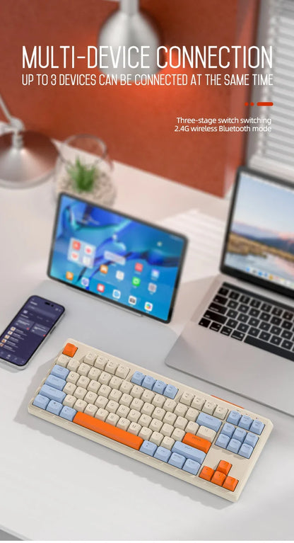Tastiera M87 wireless Bluetooth dual mode, sensazione meccanica, gaming e ufficio silenziosa, copritasti sferici in PBT, illuminazione arcobaleno