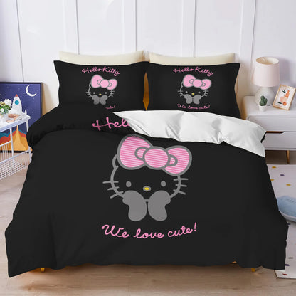 Hello Kitty Bettbezug-Set, 3D-Kinderbettwäsche, 3-teilig, 1 Bettdeckenbezug, King Size