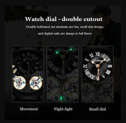 AILANG watch men's advanced expensive automatic mechanical watch Rome double tourbillon waterproof watch.