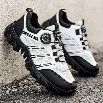 Men's All-Season Outdoor Casual Hiking Shoes, Comfortable Breathable Slip-On Design with Rotating Buckle, Thick-Soled PVC Sneakers