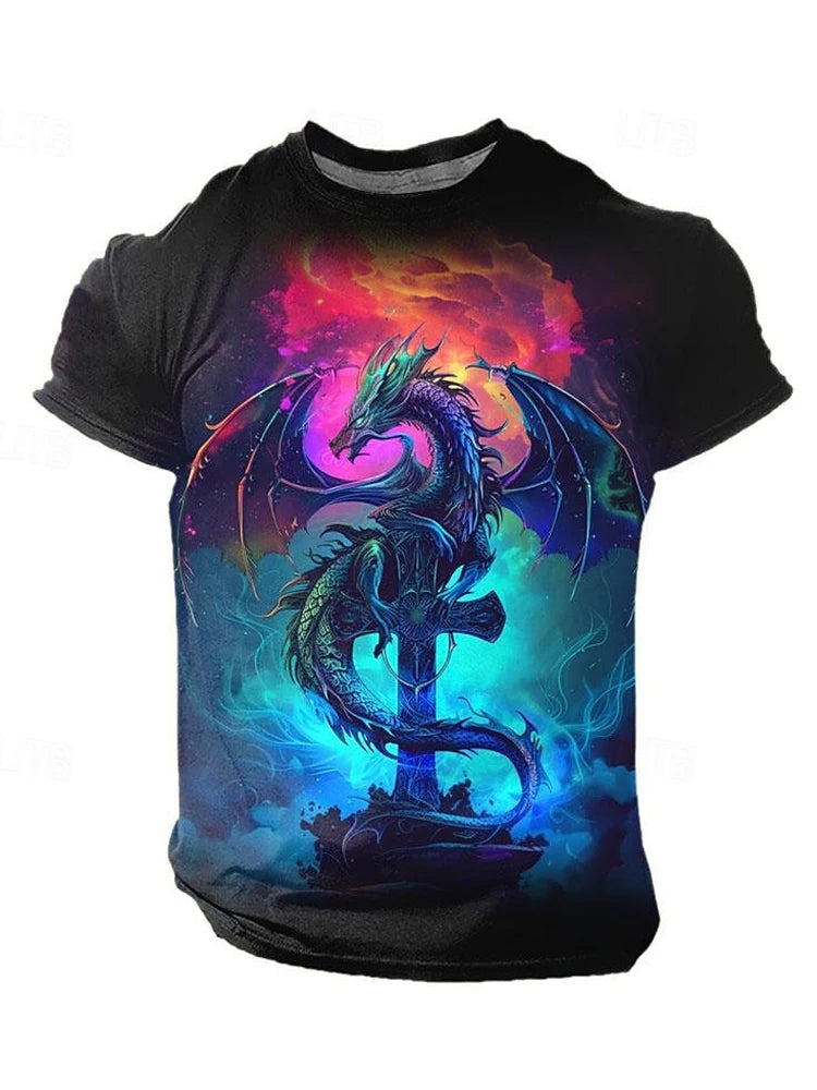 3D-Drachenprint Herren-T-Shirt – Sommerliches Freizeit-Streetwear-Shirt für Herren, Outdoor-Sport, Kurzarm, Urban Fashion