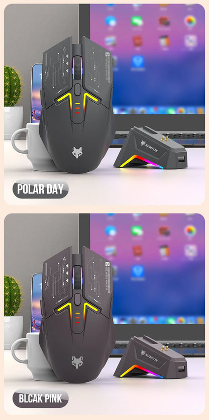 Ratón XUNSVFOX H2 inalámbrico Bluetooth de doble modo con iluminación RGB, para portátil, gaming y oficina, con carga magnética