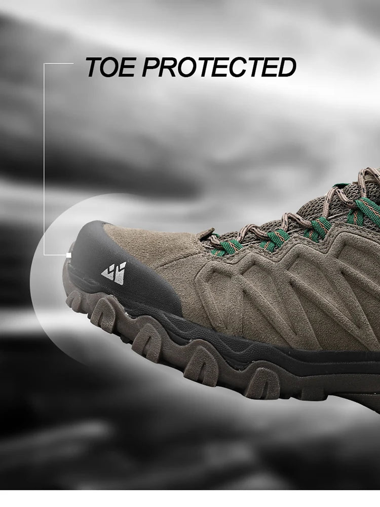 HIKEUP High-Quality Leather Hiking Shoes, Durable Outdoor Sport Men Trekking Leather Shoes, Lace-Up Climbing Hunting Sneakers