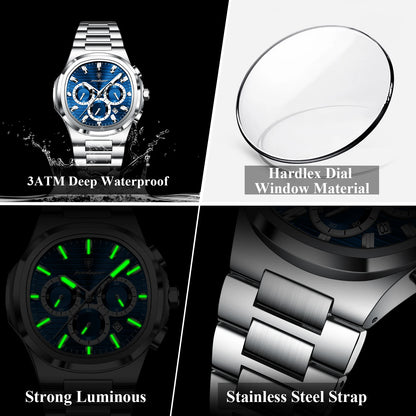 POEDAGAR Top Luxury Man Watch Waterproof Stainless Steel Luminous Men Clock Date Chronograph Quartz Business Men's Watches Reloj