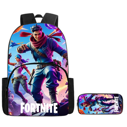 Zaino Fortnite Cartoon con tasca frontale e astuccio 2 pz - Set scolastico per bambini e bambine dai 5 agli 8 anni, regalo per il rientro a scuola