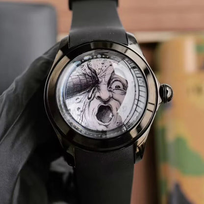 KAFYASE Fashion Earth Bubble Rubber Automatic Watches Luxury Men 46mm Mechanical Wristwatches Art Eye Ball Dial Classic Watch