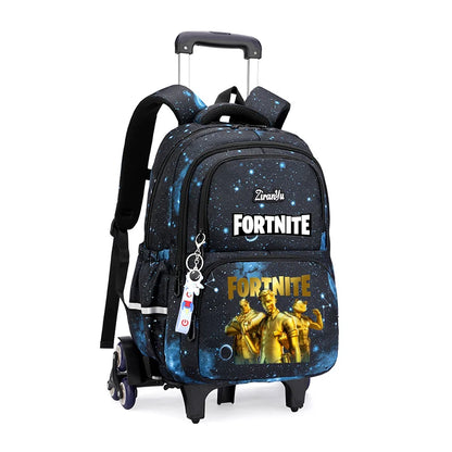 Fortnite-Trolleytasche – leichtes Treppensteigen, Anime-Design, wasserfester Rucksack mit Rollen, großes Fassungsvermögen, Schultasche für Schüler, lässige Reisetasche