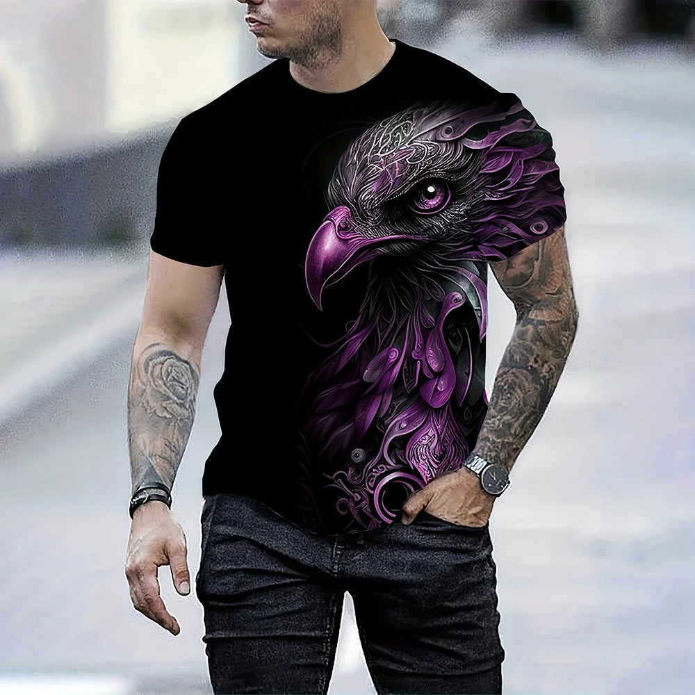 Herren-Sommermode-T-Shirt mit 3D-Adlerprint, kurzärmeliges T-Shirt für Outdoor-Freizeit im Sommer, schnelltrocknend und atmungsaktiv