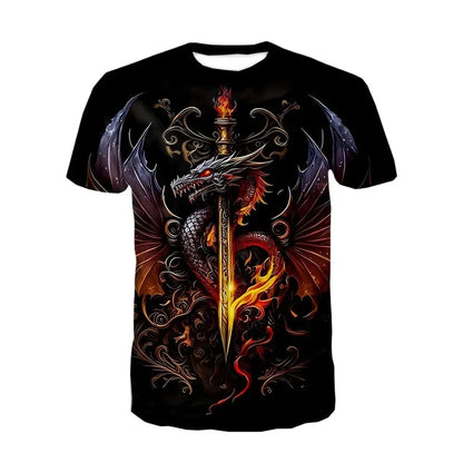 Dragon Print Clothes Men Funny Men's Summer Clothes T-Shirt Men Short Sleeve Tee Dragon Graphic T-Shirts Personalized T-Shirt