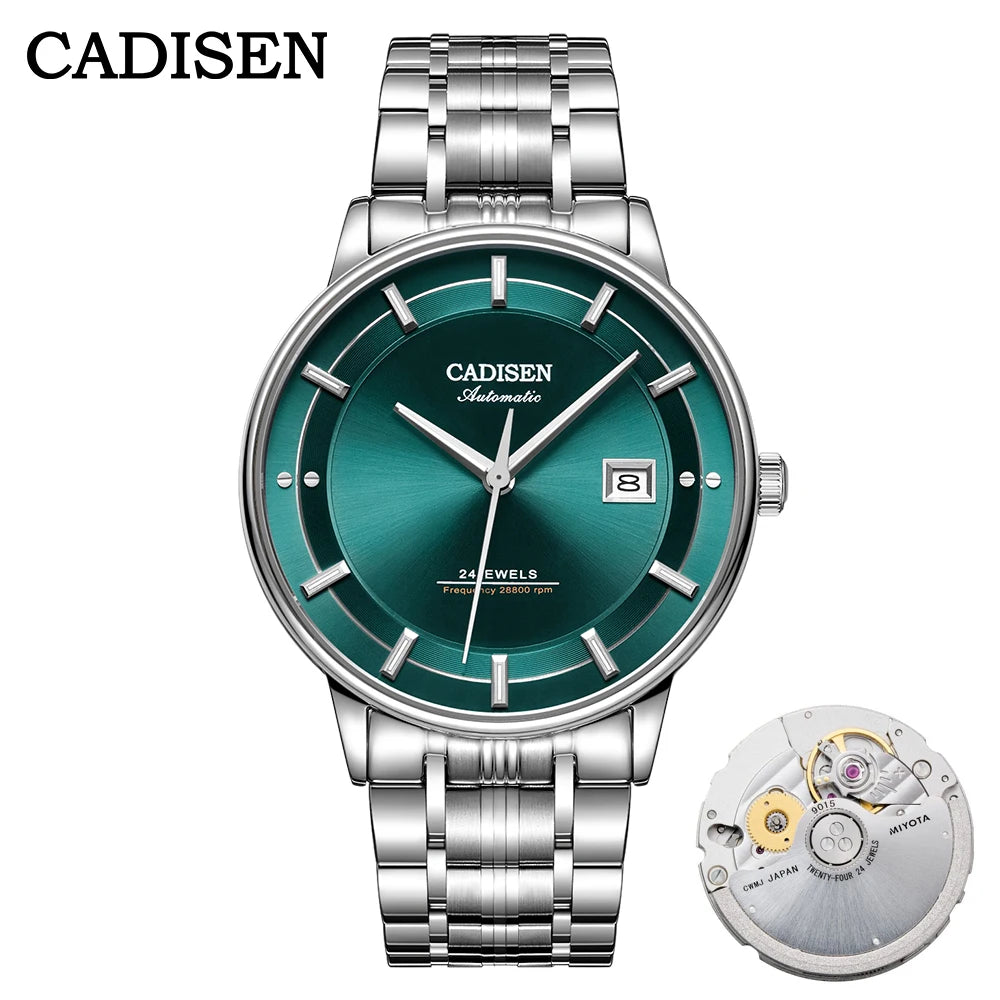 CADISEN Automatic Mechanical Ultra-thin Wriswatch MIYOTA 9015 Top Brand Luxury Curved Single-dome Sapphire Crystal Watch Man