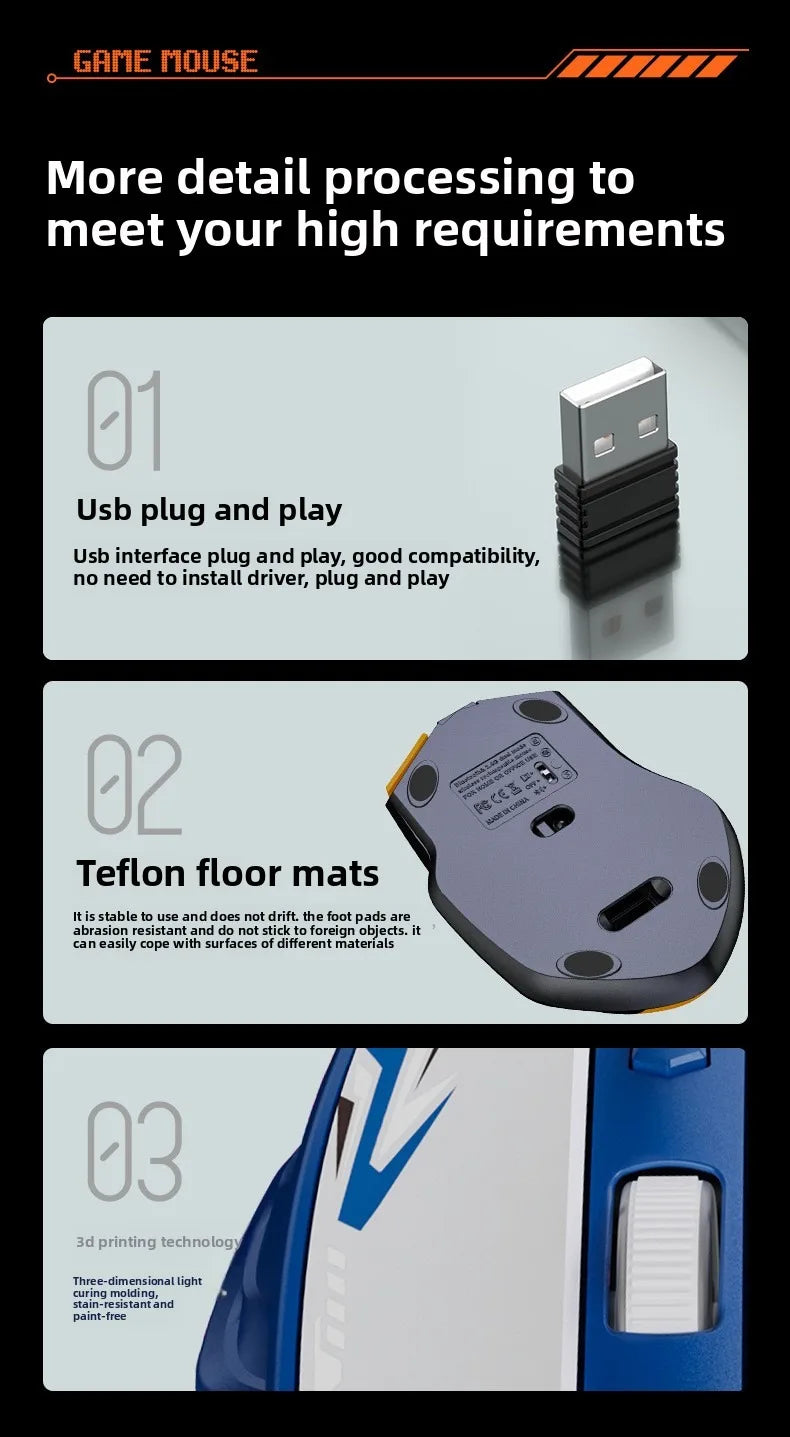 Wireless Gaming Mouse Bluetooth 5.4 Dual-Mode 2.4G Wireless Mouse Rechargeable 1600DPI Ergonomic Gamer Mice For PC Office Laptop
