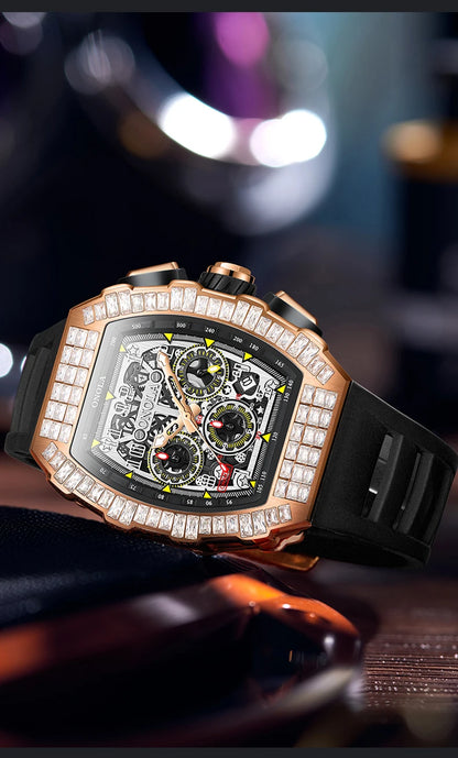 Hot Selling Fashion Fully Automatic Mechanical Watches Men ONOLA Unique Design with Diamond Inlaid Waterproof Tape Men's Watch