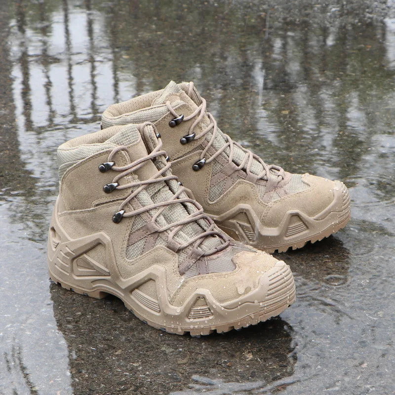 Lynjacye Mid-Cut Green Combat Boots Men Women Size 39-46 Outdoor CS Training Hiking Shoes Desert Ankle Climbing Bota Masculina