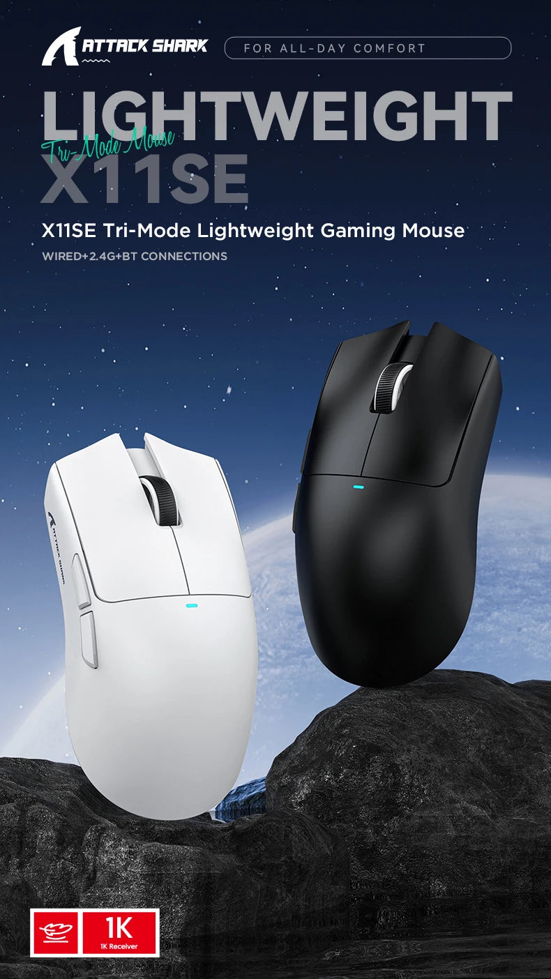 Ratón gaming ATTACK SHARK X11 y ratón inalámbrico X11 SE 22000 DPI, sensor PAW3311, BT/2.4G/con cable, ligero de 59g, 2000W clics