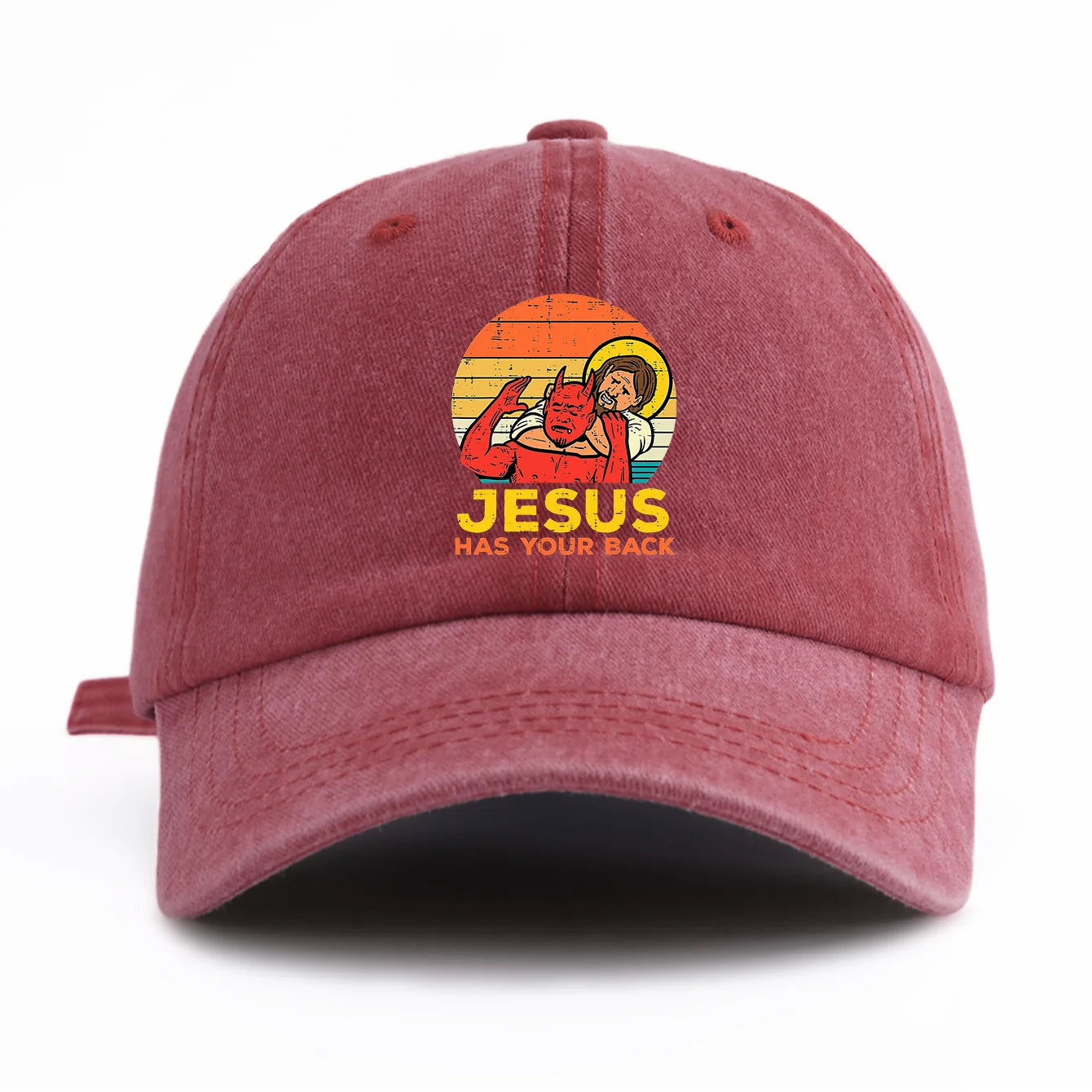 1pc JESUS HAS U BACK Print Washed Baseball Cap for Adults,Minimalist Retro Style Casual Soft Adjustable Dad Hat,Perfect As Gift