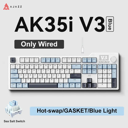 Novo teclado gaming AJAZZ AK35I V3 MAX tri-mode com fios, Bluetooth e sem fios, Gasket, hot swap completo, 104 teclas, teclado personalizado