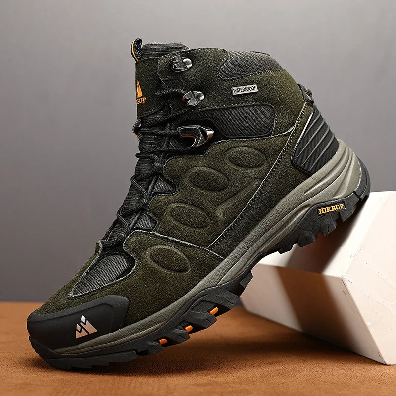 HIKEUP High-Top Men Hiking Boots Winter Outdoor Shoes Lace-Up Non-slip Outdoor Sports Casual Trekking Boots Men Waterproof Suede