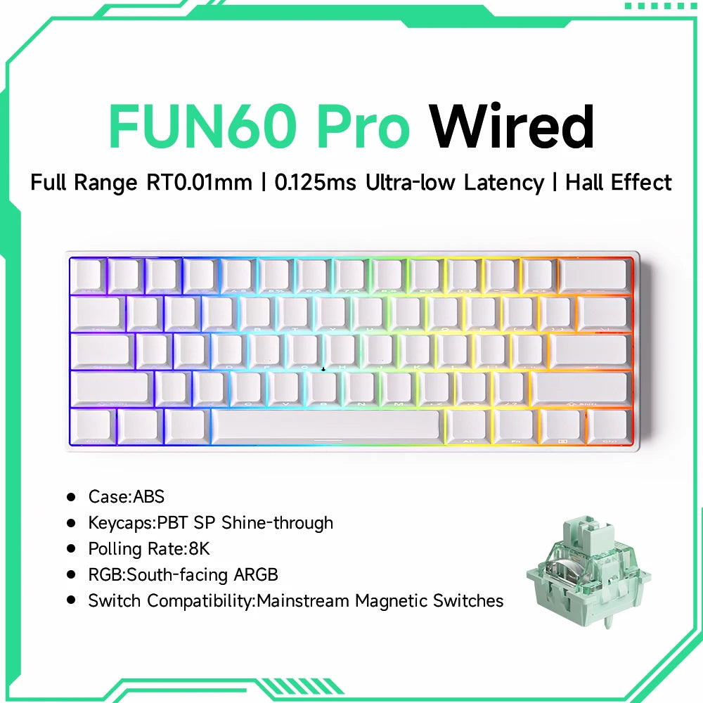 Teclado mecánico Akko MonsGeek FUN60 con interruptores magnéticos 60% para gaming, Rapid Trigger 0.01mm, 8K, ARGB, HE/TMR, teclado personalizado