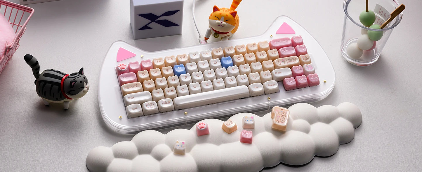 Keycaps XVX 148 Teclas Tema Gato Perfil MAO Keycap Coreana Brilhante e Fofa para Teclado 61 64 68 78 87 96 98 104 108