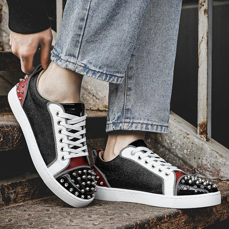 2025 New Men's Casual Shoes Comfortable Soft Punk Style Board Shoes Fashion Nail Anti Slip Wear Resistant Personalized Sneakers