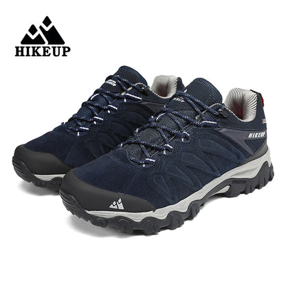 HIKEUP High-Quality Leather Hiking Shoes, Durable Outdoor Sport Men Trekking Leather Shoes, Lace-Up Climbing Hunting Sneakers