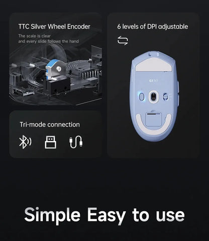 MCHOSE G3 V2 Pro Wireless E-sports Mouse Lightweight Three Mode Bluetooth PAW3395 High Performance 800mAh Game Office 59g Mouse