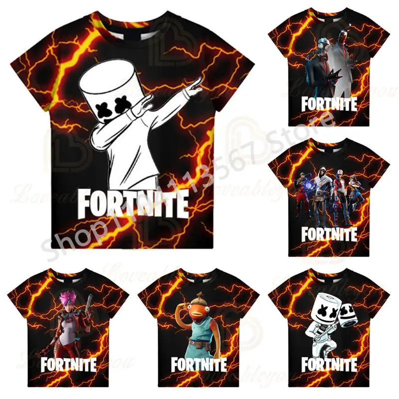 Kinder 100-160cm Hot Sale F-Fortnited Sommer-T-Shirt für Jungen und Kleinkinder, lustige Gaming-T-Shirts, modisches Geburtstagsgeschenk für Mädchen und Jungen