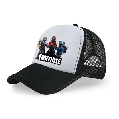 Детска бейзболна шапка Fortnite с принт в анимационен игрови стил, лятна дишаща мрежеста шапка с регулируема козирка, подарък за детски рожден ден