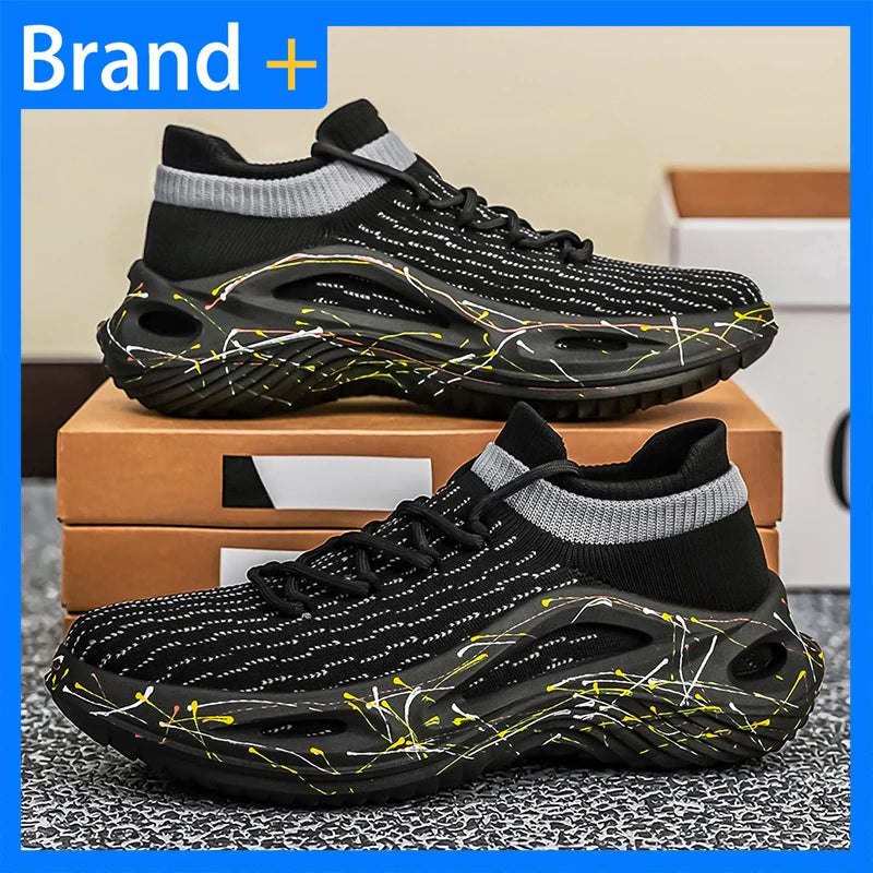 Men's Sports Shoes Soft Light Mesh Thick Sole Anti-Slip Tennis Shoes Spring New Fashion Lace-Up Outdoor Fitness Running Shoes