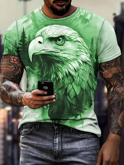 Patriotisches Herren-T-Shirt mit 3D-Adlerprint, lässiger Rundhalsausschnitt, kurzärmeliger Pullover für Sommermode und Outdoor-Aktivitäten, Herrenbekleidung