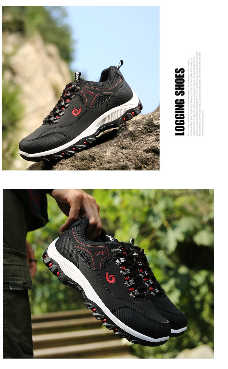Autumn and Winter Men's Waterproof Hiking Shoes, Outdoor PU Leather Sports Shoes, Wear-Resistant, Walking, Tactical