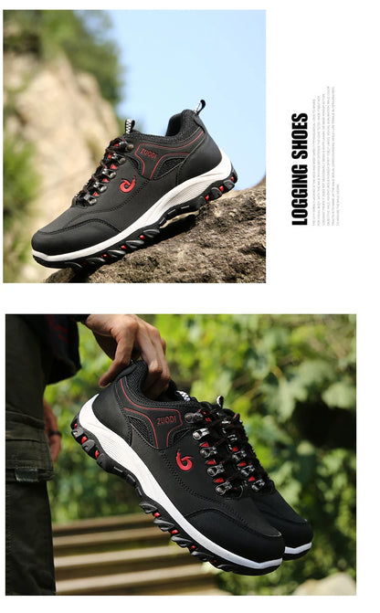 Autumn and Winter Men's Waterproof Hiking Shoes, Outdoor PU Leather Sports Shoes, Wear-Resistant, Walking, Tactical