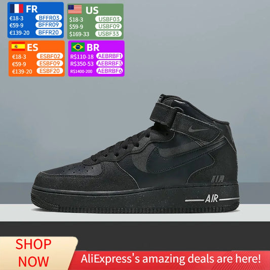 Nike Air Force 1 Mid Top Unisex Classic Sneakers, Cushioned Comfort Durable Design for Casual Streetwear DQ7666-001