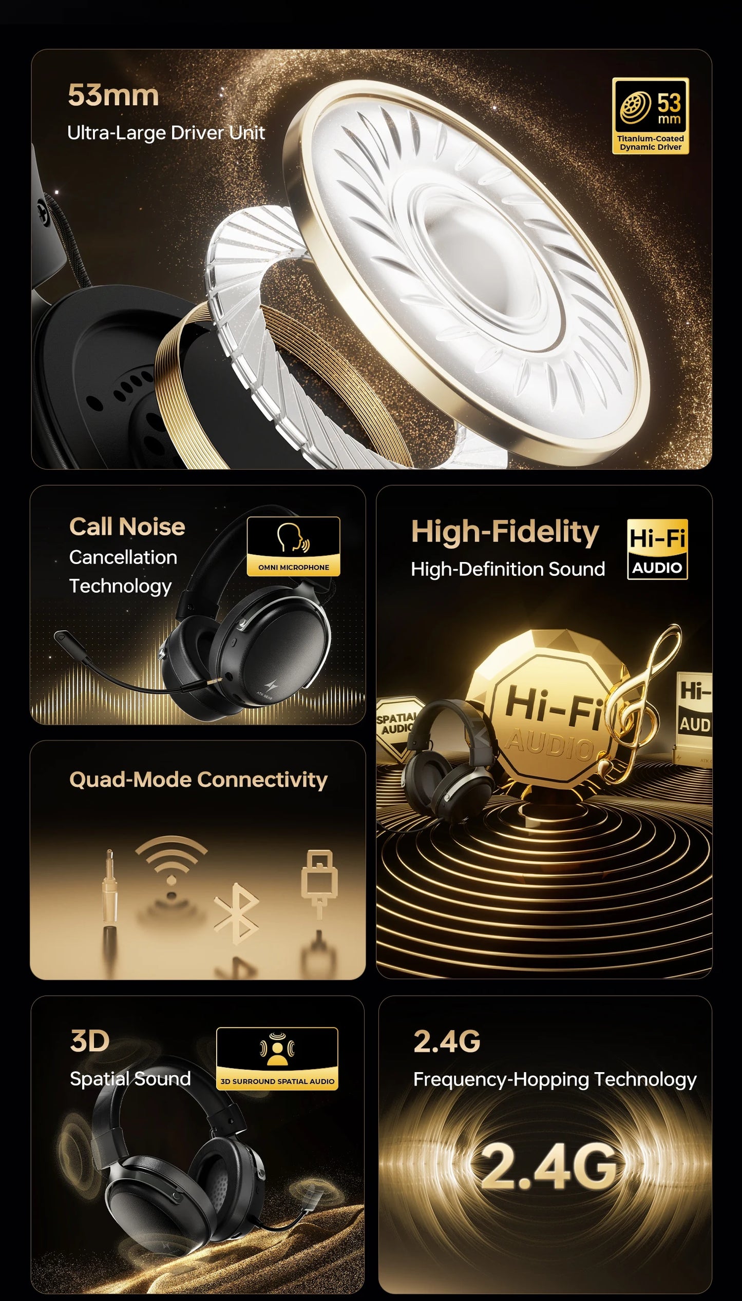ATK Neptune N9 Wireless Gaming Headset – Low Latency eSports Headphones with Noise Cancelling Mic, Bluetooth 5.3, 4 Modes Dual Connection Gaming Headset