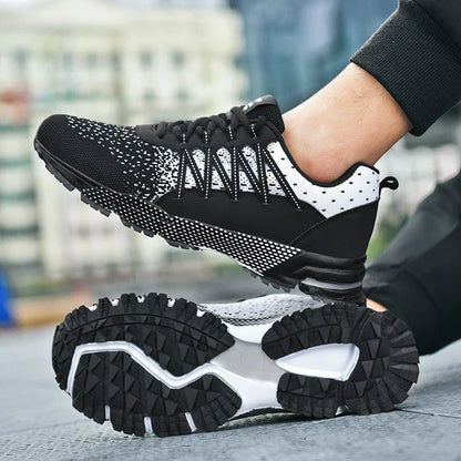 2025 Thick-Soled Sports Shoes Youth Mesh Breathable Running Shoes Trendy Spring Summer Korean Large Black and White Shoes Walk