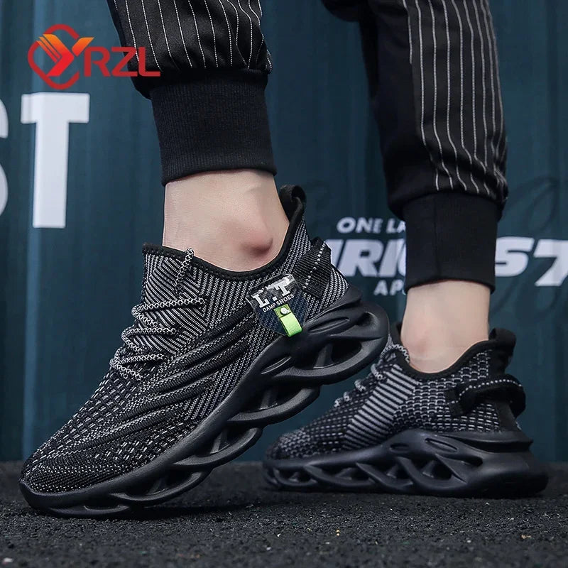 YRZL Men Sports Running Black Jogging Shoes Casual Sneakers Outdoor Breathable Mesh Women Light Shock-Absorption Black Tennis