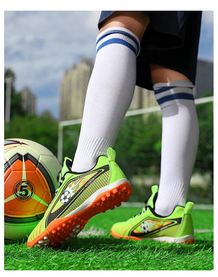 Children's Rotating Buckle Sneakers Students Competition Training Football Shoes Fashionable Lightweight Anti-slip Footwear