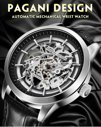 PAGANI DESIGN Business Man Watch Luxury Skeleton Hollow Leather Men's Wristwatch New Mechanical Male Clock