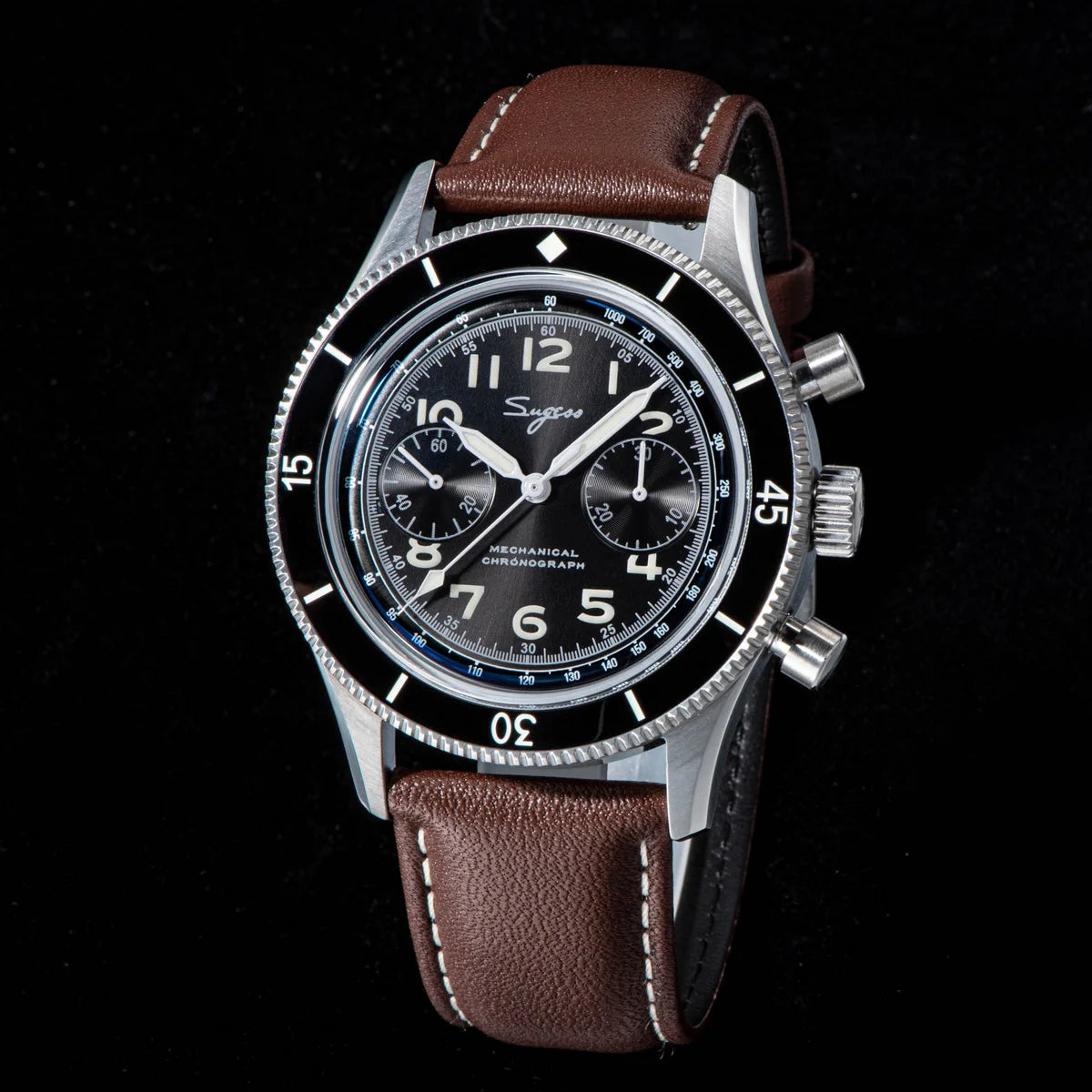 Sugess Watch 1963 Men Watches ST1901 Chronograph Luminous Mechanical Wristwatches Waterproof Crystal Sapphire Italian Leather