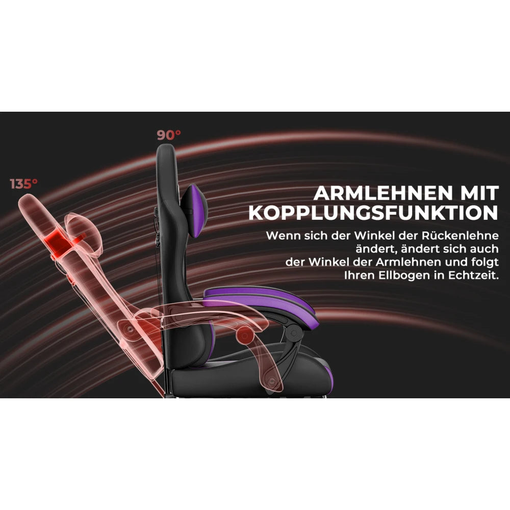 Gaming Chair Ergonomic Gaming Chair with Lumbar Pillow and Headrest, Gamer Chair Height Adjustable, PC Chair for Adults Girls Boys, Black Purple