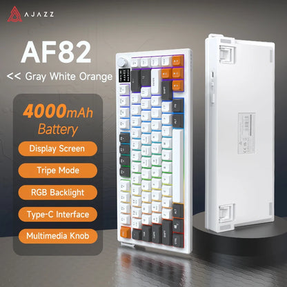 AJAZZ AF82 Low-Profile Electrostatic Keyboard 4000mAh Tri-Mode 75% Type-C Display Screen Keyboard Office Gaming E-sport