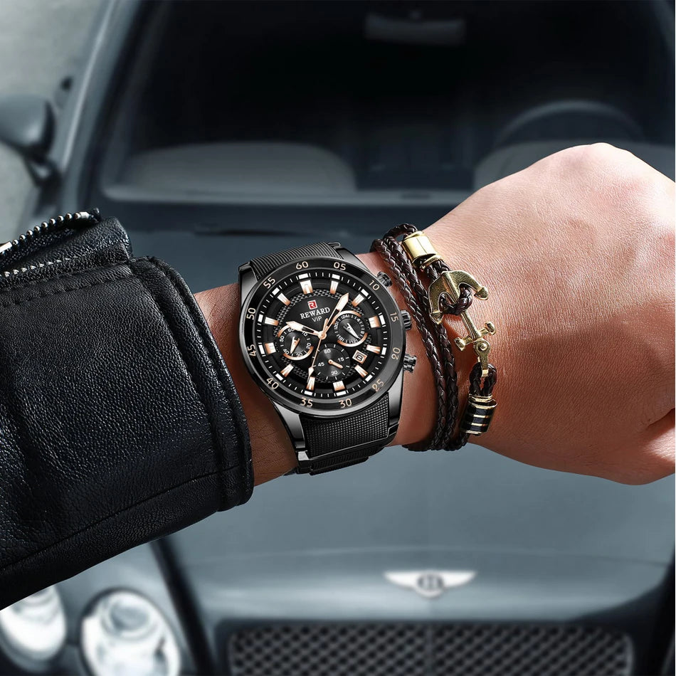 REWARD Relogios Masculino 81011M Sports Silicone Quartz Men's Watch Waterproof Calendar Chronograph Luminous Watches Men Часы